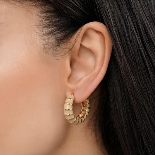 گوشواره حلقه ای شیاردار YSX با طراحی مینیمال رنگ طلایی